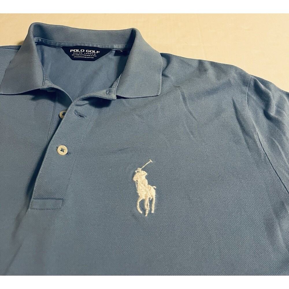 Polo Golf Ralph Lauren Pima Cotton Short Sleeve Polo Shirt LARGE Big Pony Blue